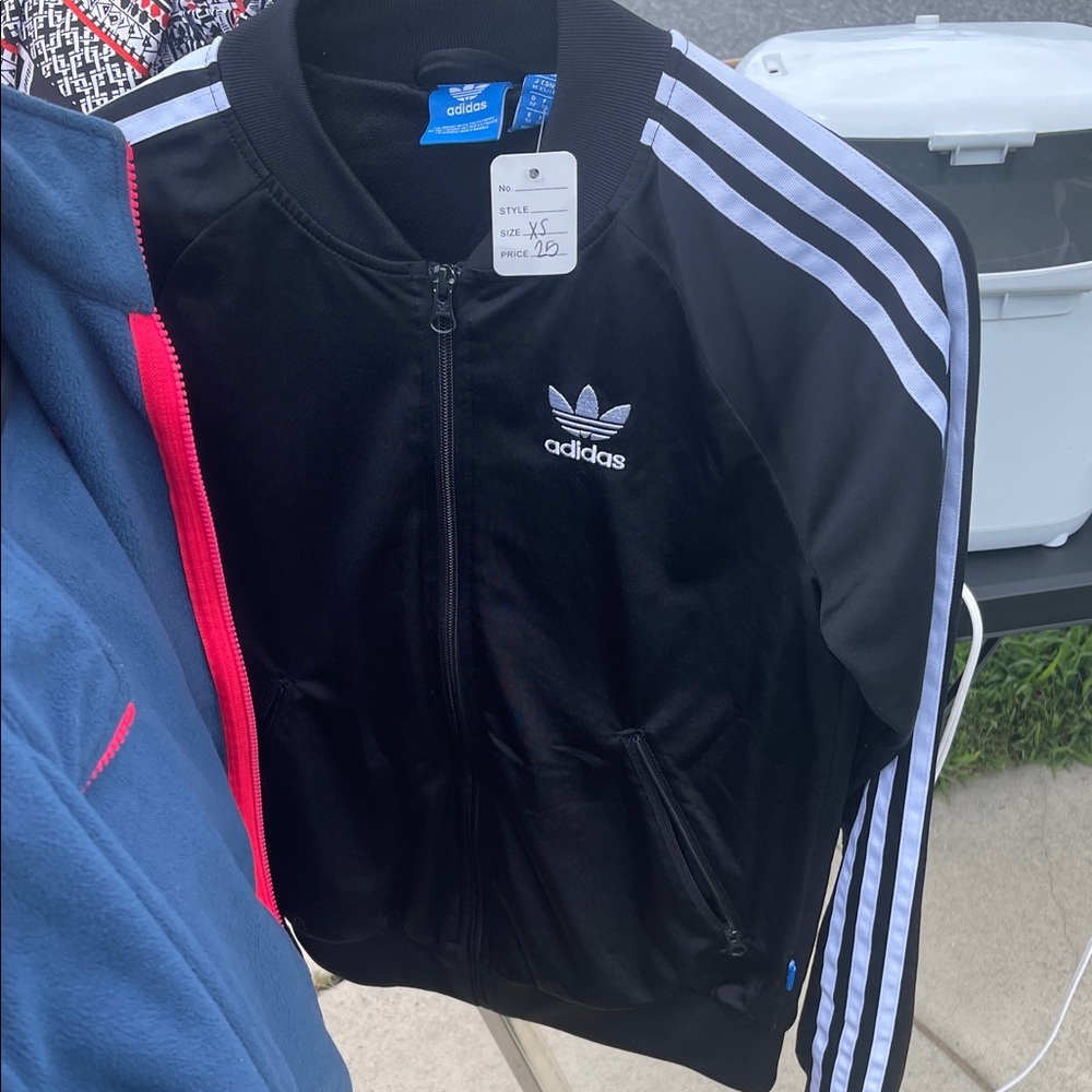 Adidas Black Jacket with White Stripes